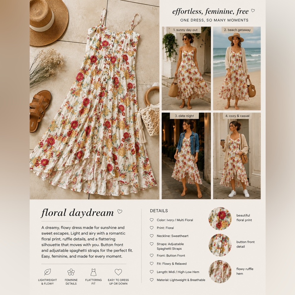 Ivory Multi Floral Maxi Dress with Ruffle Hem
